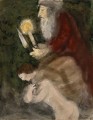 Abraham et Isaac sur le chemin du lieu du Sacrifice contemporain Marc Chagall